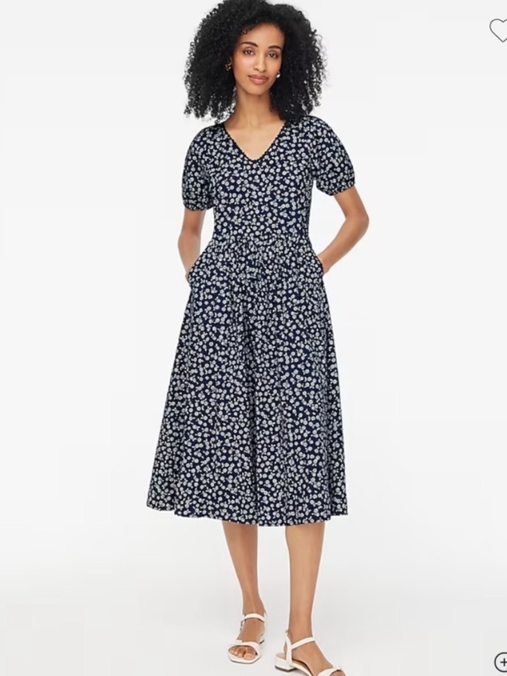 J.Crew Blue White Floral Cotton Midi Dress Puff Sleeve Fit & Flare Size 4